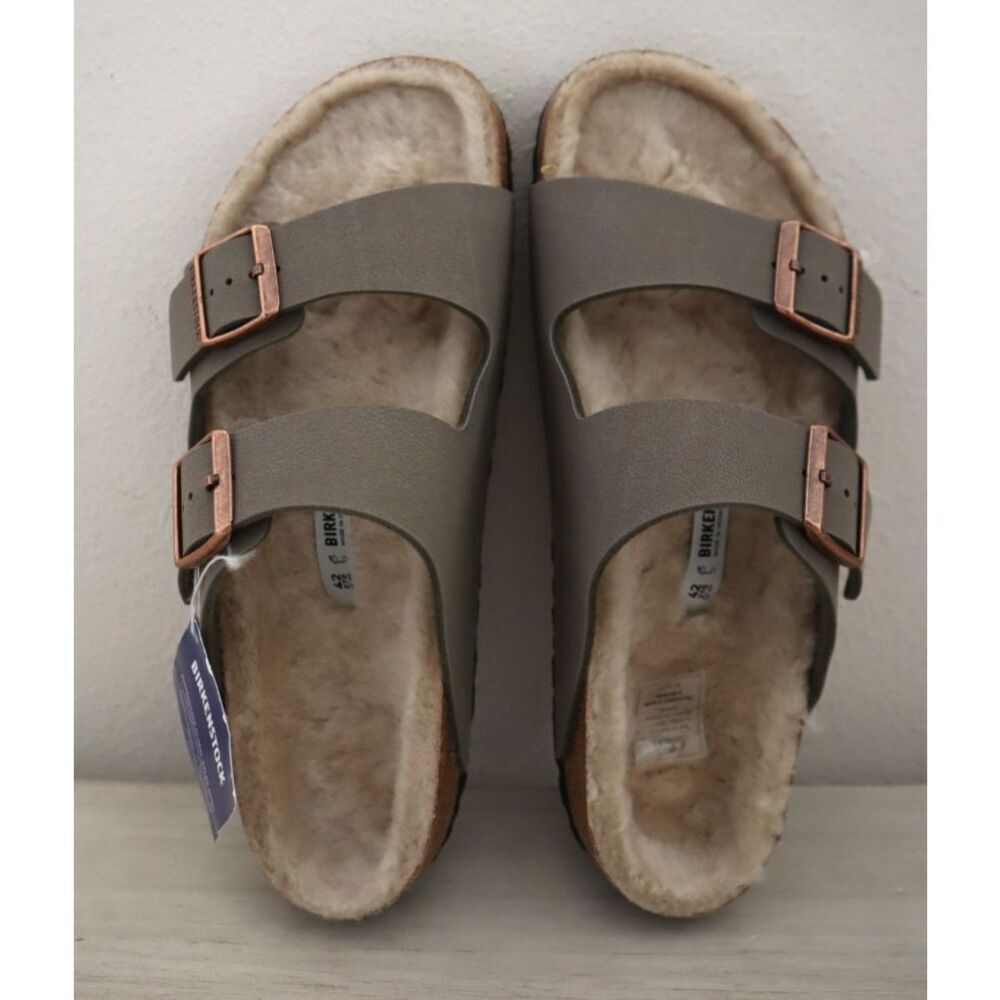 Birkenstock WMN Sz EUR 42 US 11 Green Arizona Shearling-Lined Slide Sandals - Picture 2 of 13